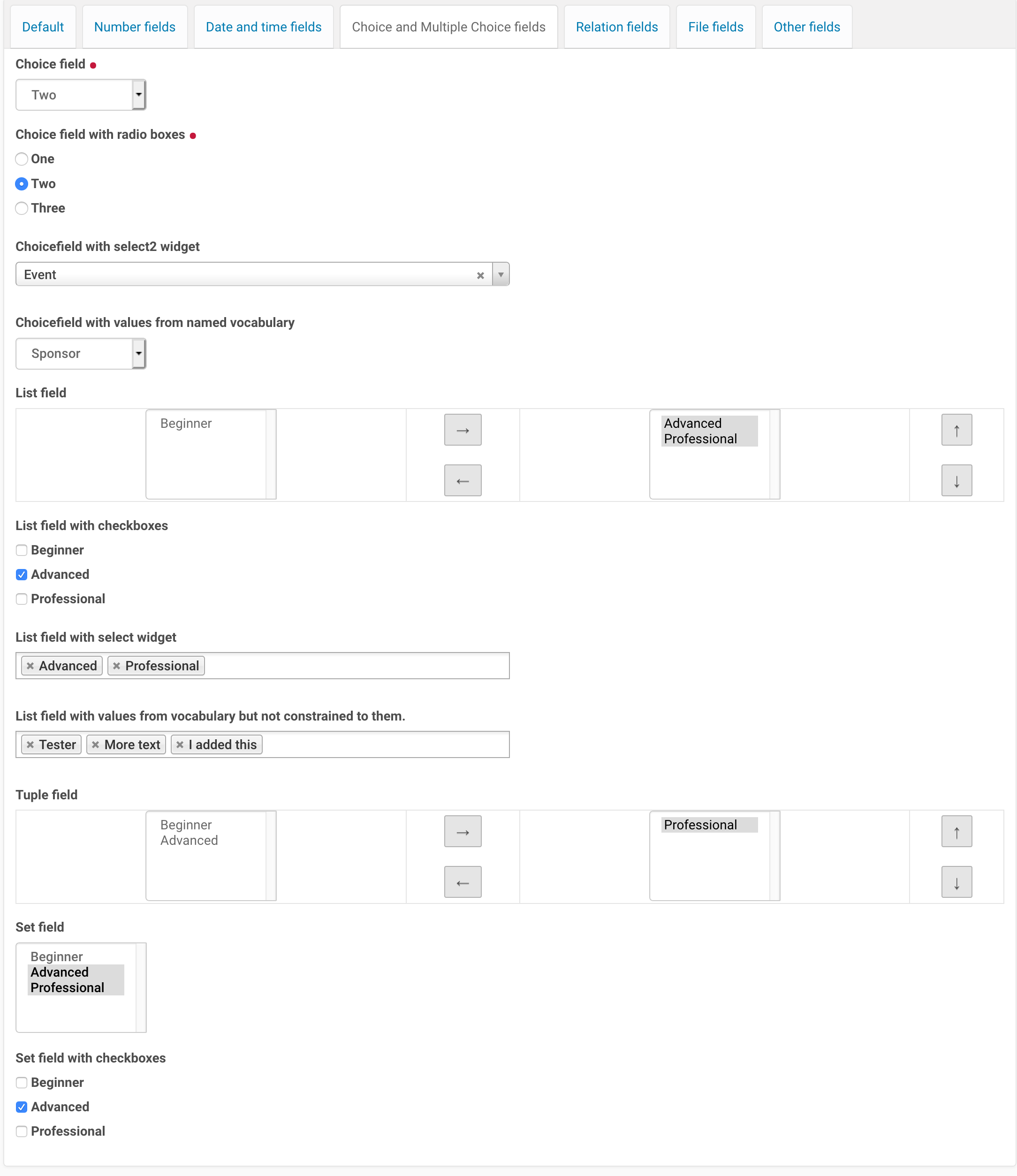 Choice and multiple choice fields