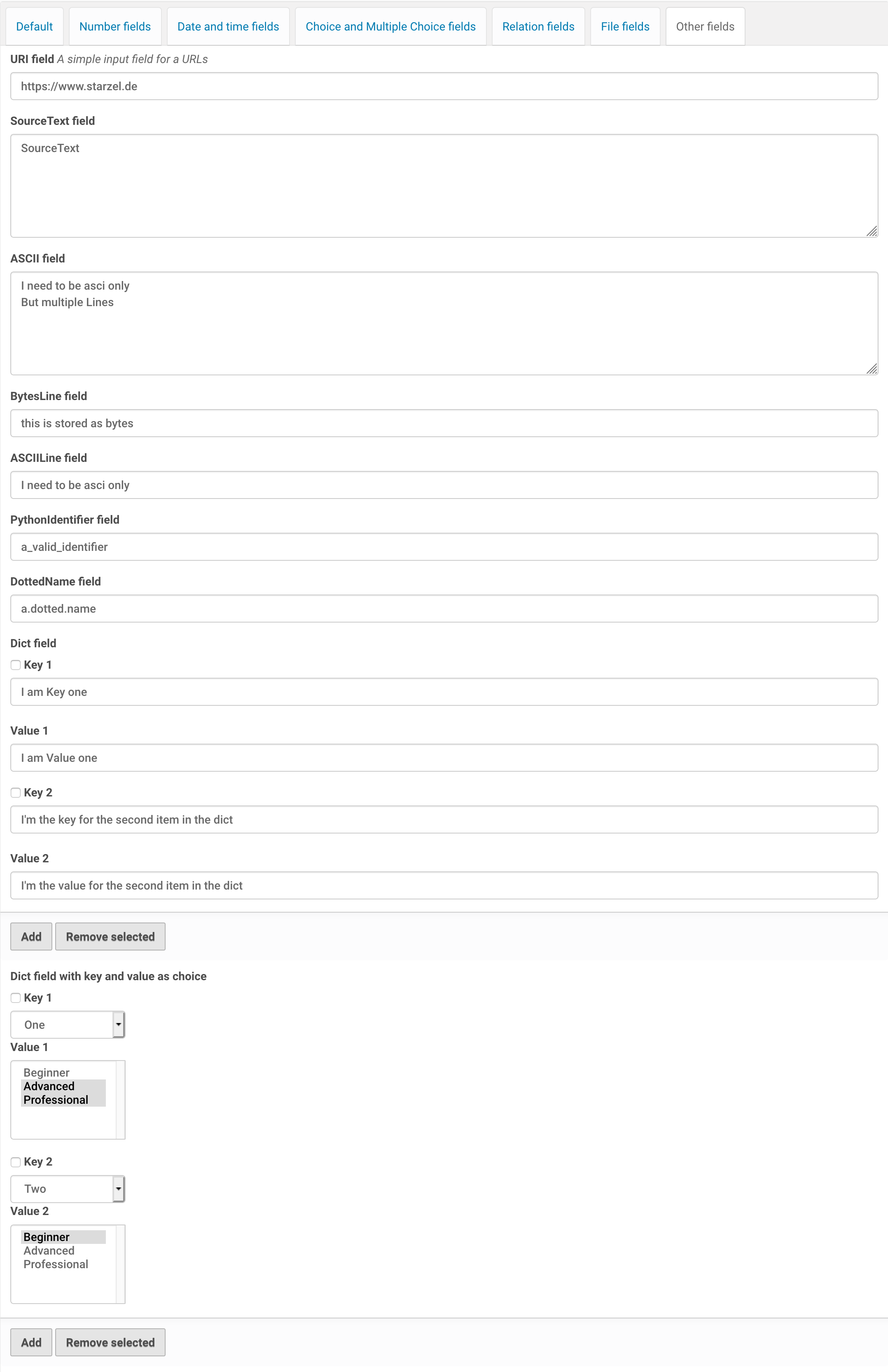 Other fields including the dict field