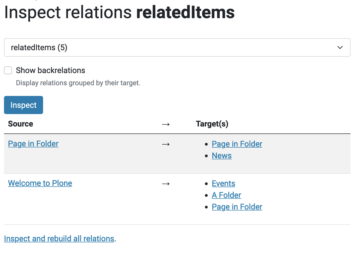 The relations controlpanel